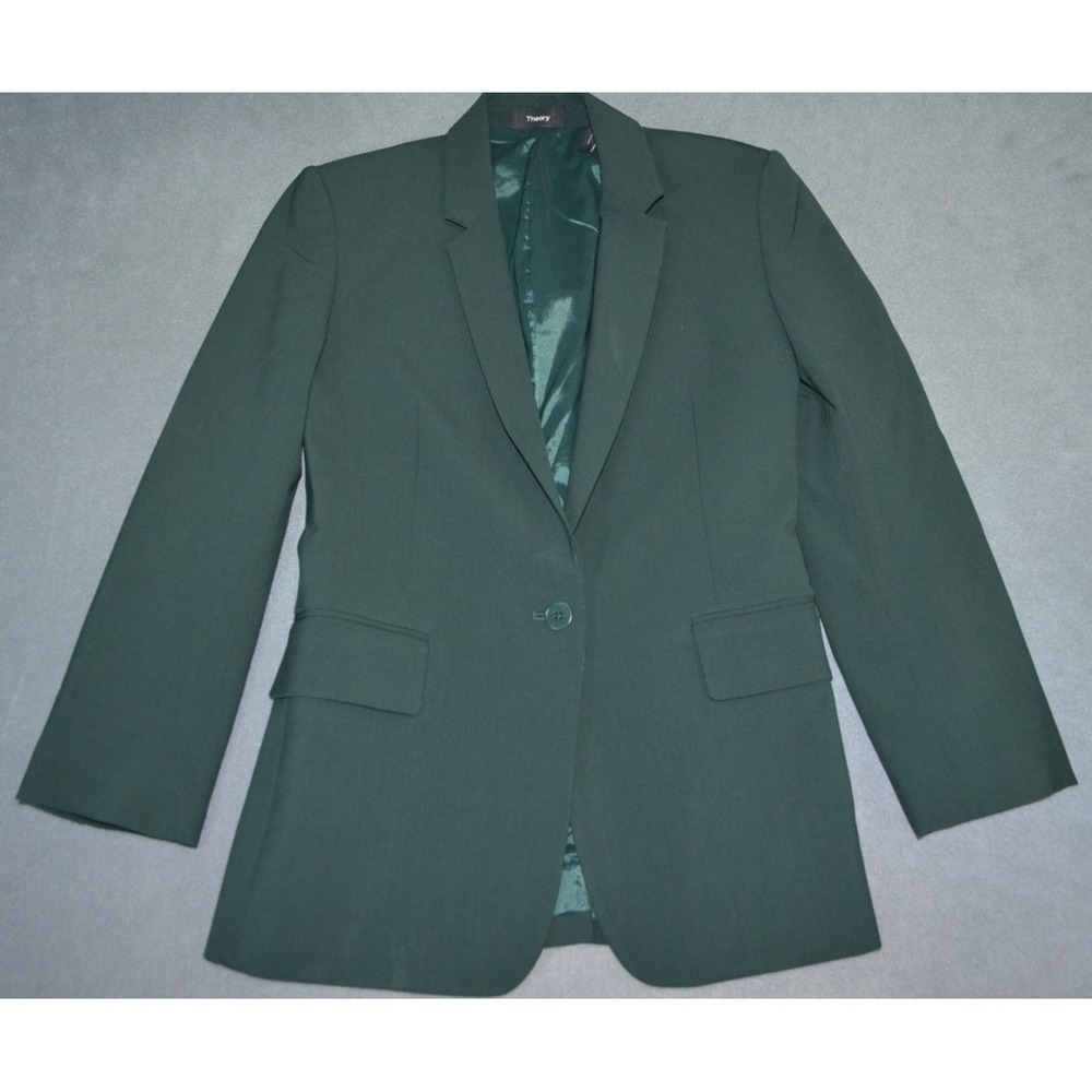 THEORY "New  Essential" Stretch Virgin Wool Blazer Jacket Womens Size 0 Green
